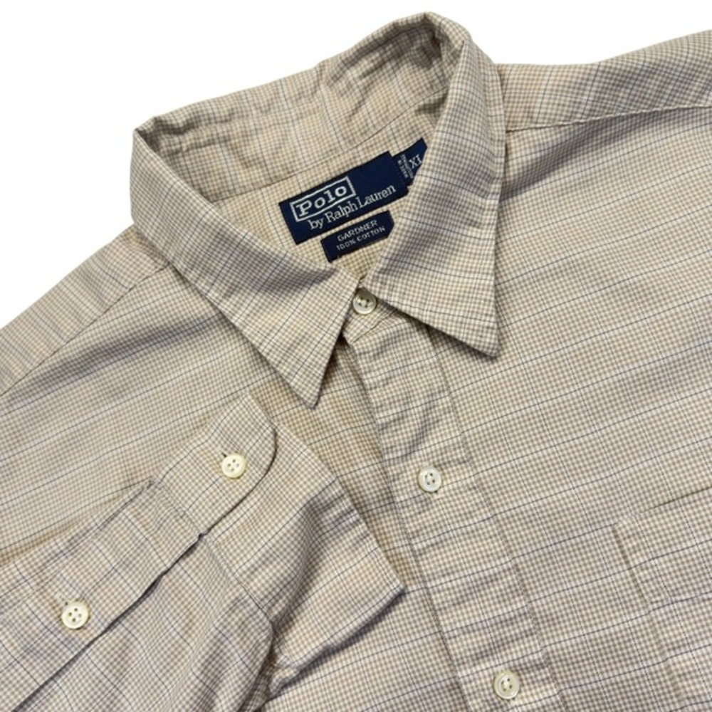 Polo Ralph Lauren Mens XL Beige Check Long Sleeve Button Down Classic Fit